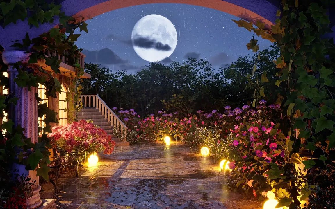 夜晚花園，月光與花朵的交響樂章