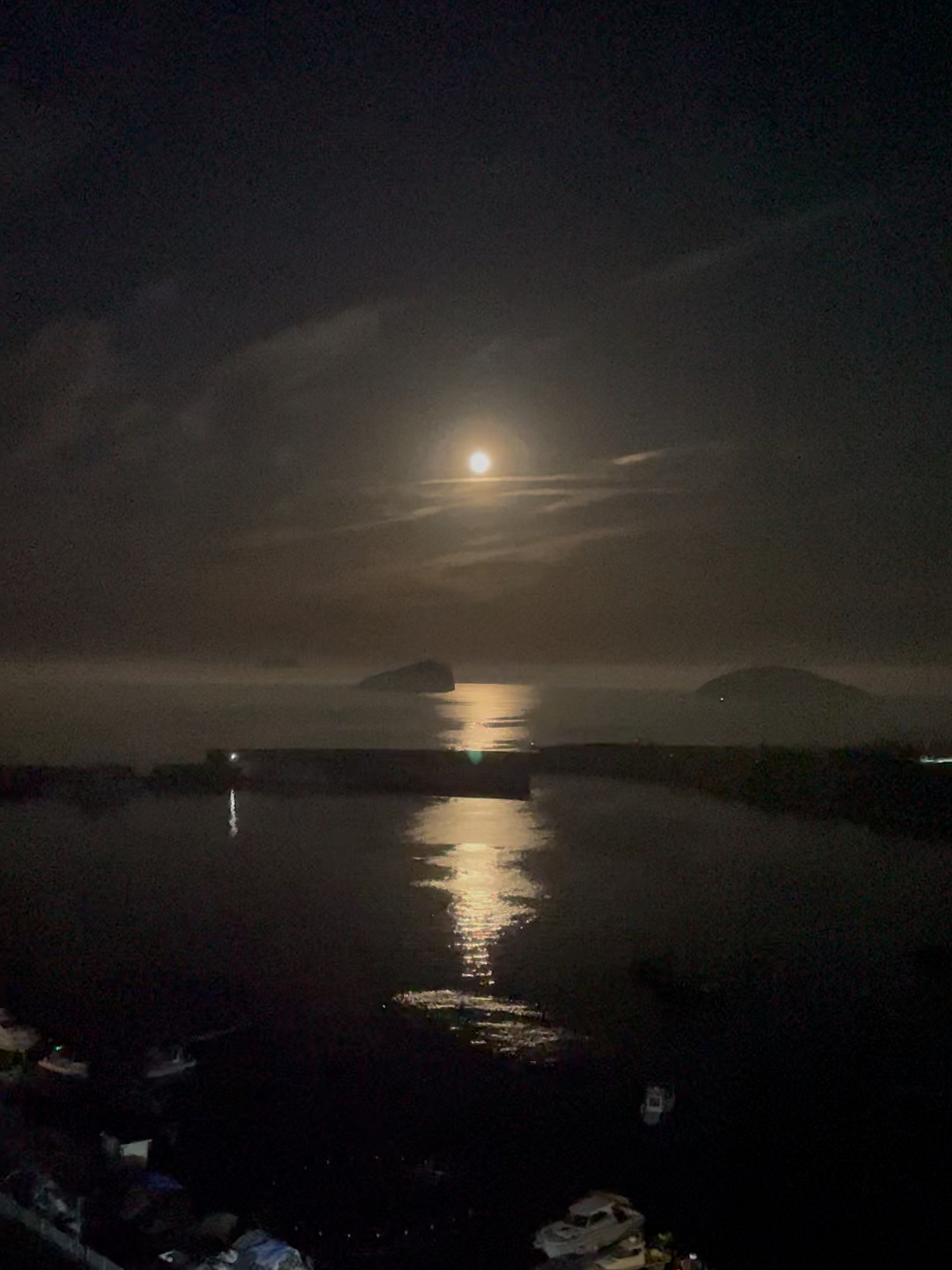 夜晚的海面，月光下的銀色畫卷